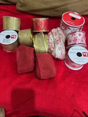 Christmas Decorative Ribbon Bundle - Red & Gold Holiday Ribbons